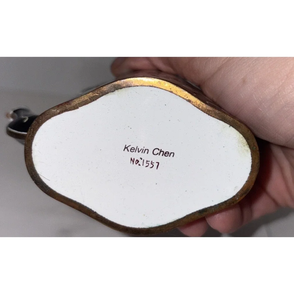 Vintage Kelvin Chen Mini Enamel Teapot Oriental Eastern Cherry‎ Blossoms - Picture 3 of 3